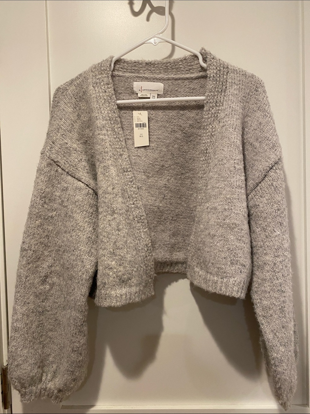 Anthropologie Light Gray Cropped Open-Front Cardigan